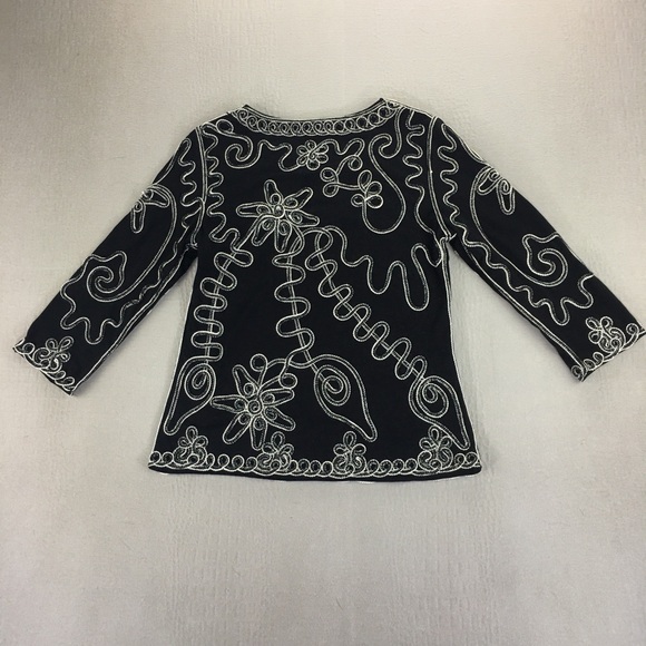 Lauren Michelle Blouse Top Women’s  Size Small Embroidered Black 3/4 Sleeves - Picture 11 of 16